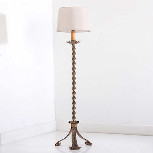Spanish Gilt Iron Twisted Floor Lamp