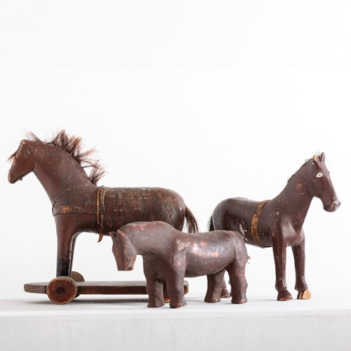 Collection Of Three Carved, Painted Dala Horse Toys