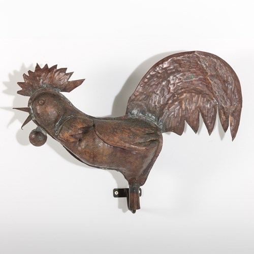 Early 20Th Century Full Bodied Copper Cockerel Weathervane