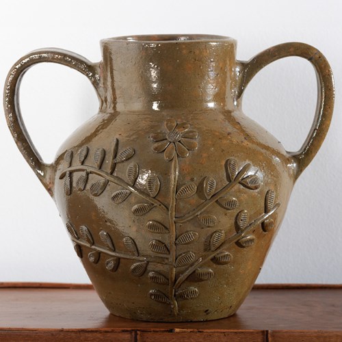 Glazed Stoneware Twin Handled Floral Vase
