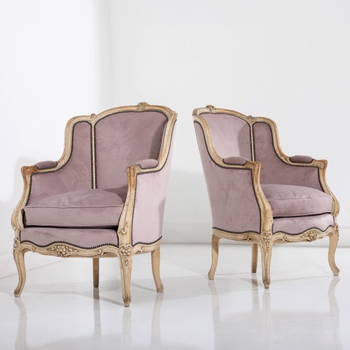 Pair Of Early 20Th Century Salon Armchairs Pale Pink Velvet