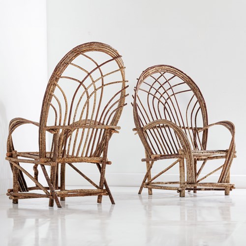 Pair Of Huge Twigwork Grotto Chairs