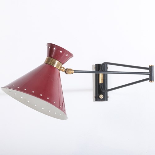 Red Articulating Wall Light By Rene Mathieu For Lunel