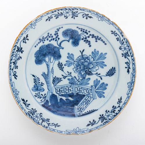 Large 18Th Century Delft Blue & White Charger