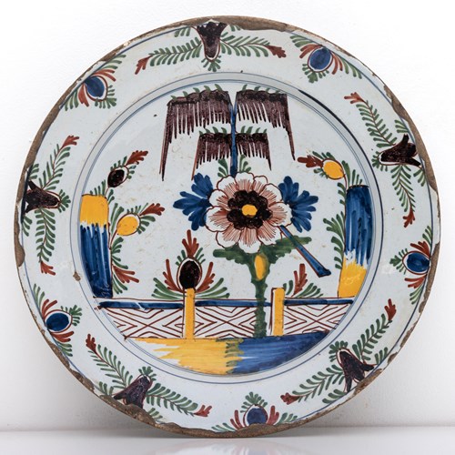Large 18Th Century Delft Polychrome Charger
