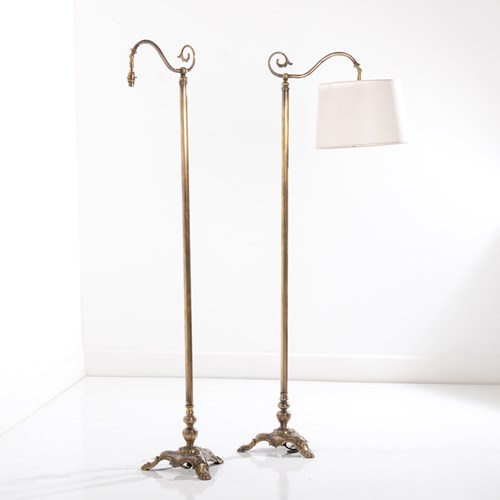 Pair Of Brass Floor Standing Reading Lamps
