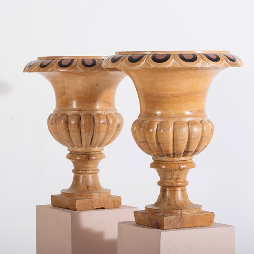 Large Pair Of Grand Tour Sienna Marble Urns