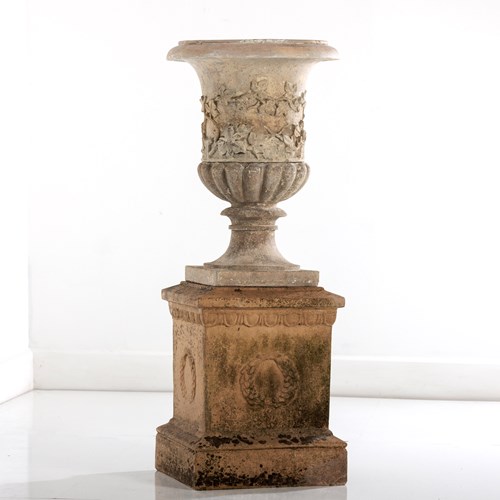 Early 20Th Century Scottish Buff Terracotta Urn And Pedestal