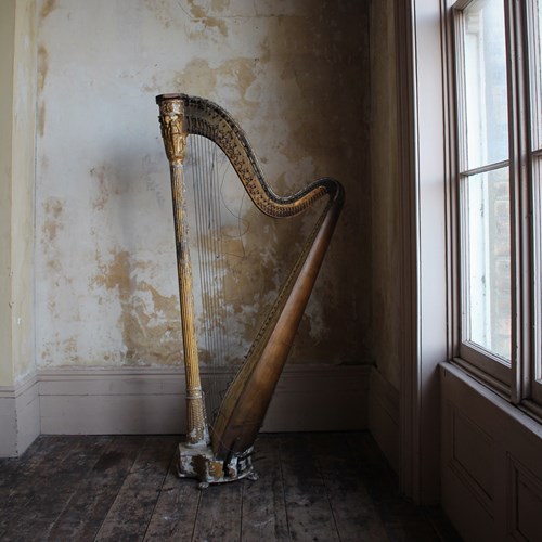 19Th Century Satin & Gilt Wood Harp Sébastien Érard 