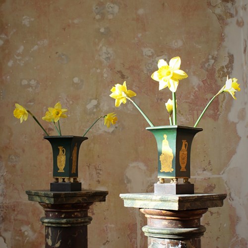 Early 19Th Century Pair Of Toleware Vases 