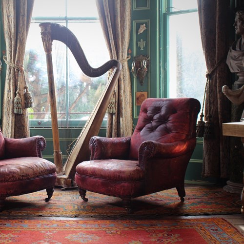 Pair Of Late 19Th Century Red Leather Armchairs 