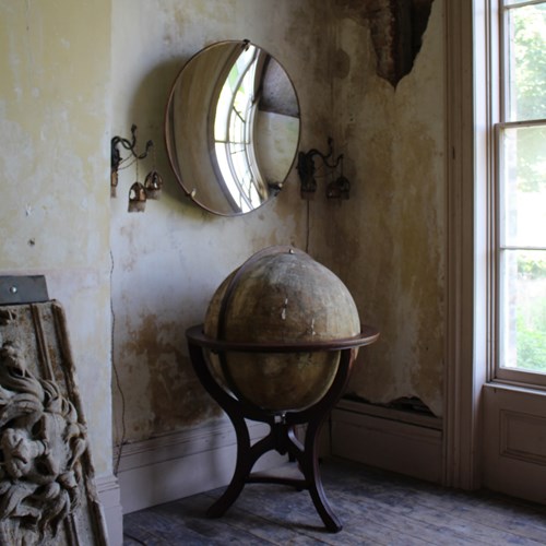 Large Copper & Brass Framed Concave Mirror 