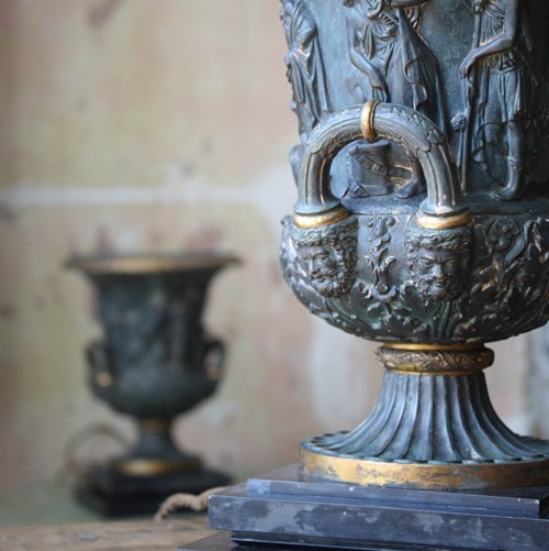 Pair Of 19Th Century Medici Bronze Urns/Uplighters 