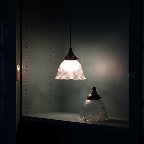 Pair Of Prismatic Fluted Pantry Pendants 
