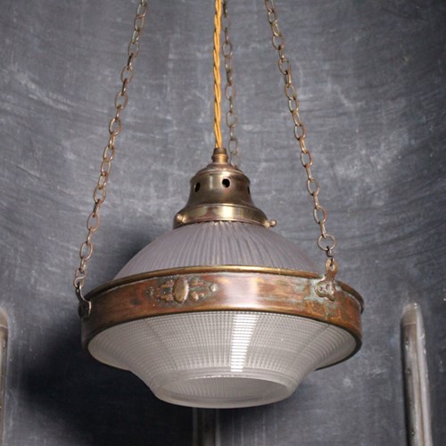 Holophane Prismatic Glass And Brass Pendant 