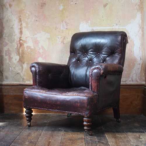 19Th Century Maroon Leather Armchair 