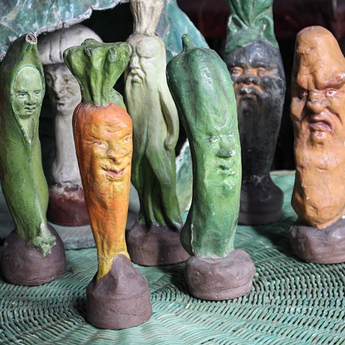 Mid 19Th Century  Anthropomorphic Vegetable Papier-Mâché Skittles
