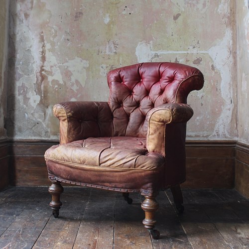 Circa 1845 Robert Strahan & Co Ireland Dublin Red Leather Armchair