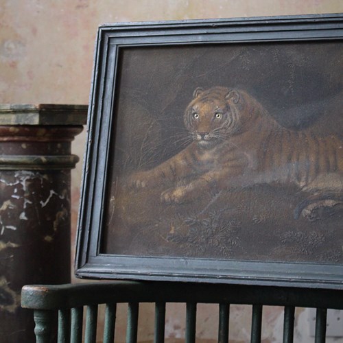 Manner Of Benjamin Zobel, Sand Picture Of A Recumbent Tiger
