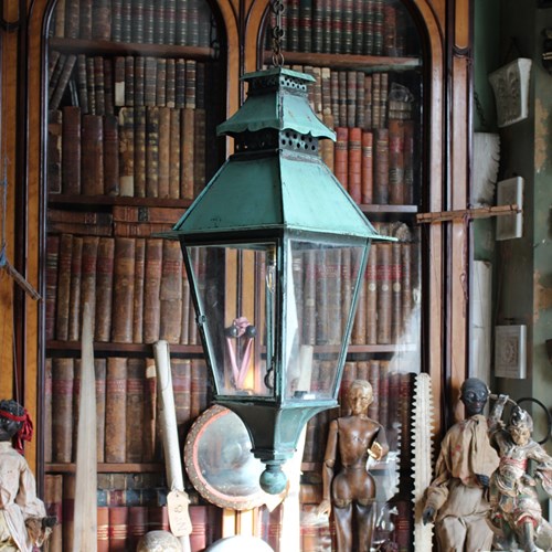 19Th Century Large Verdigris Copper Glazed Lantern