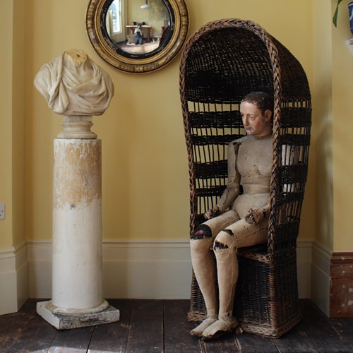 Early 20Th Century Hooded Wicker Lawn Chair 