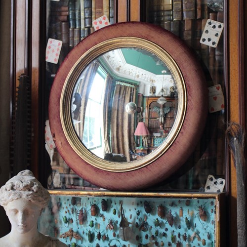 19Th Century Faded Velvet Convex Mirror 