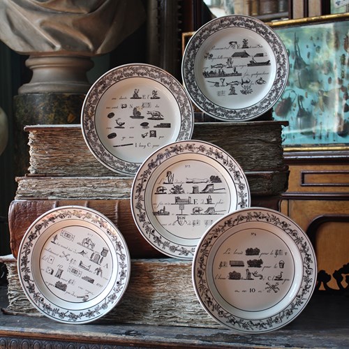 19Th Century French Rebus Riddle Plates 
