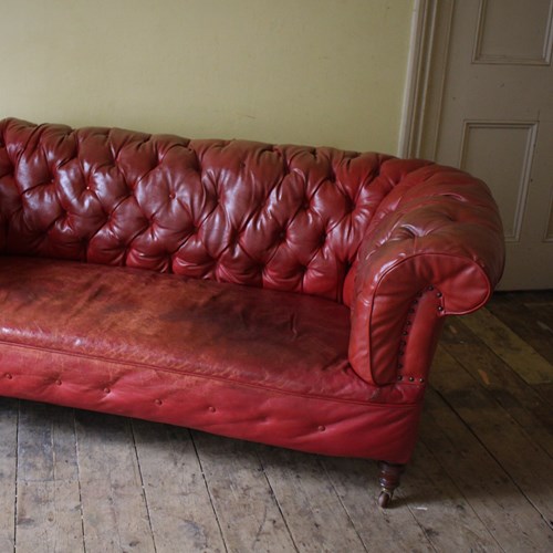 Late 19Th Century Country House Red Leather Sofa 