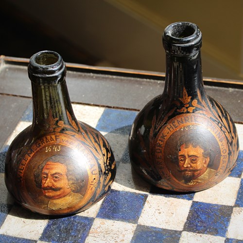 Pair Of Dutch Painted Liquor Bottles 