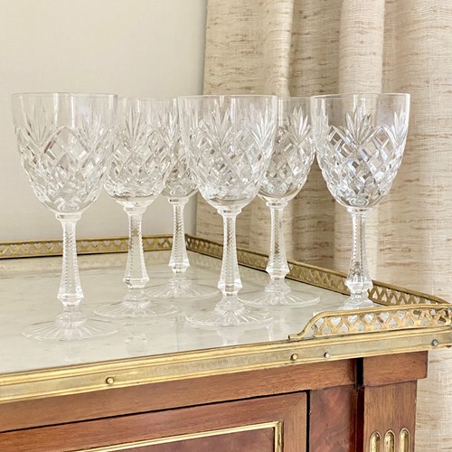 Art Deco St Louis Cut Crystal Wine Goblet Glasses