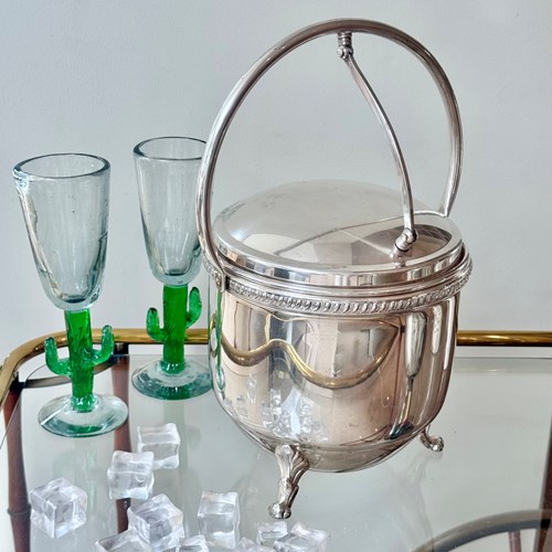 Large Vintage 1950S Silver Plated Hinged Thermal Ice Bucket