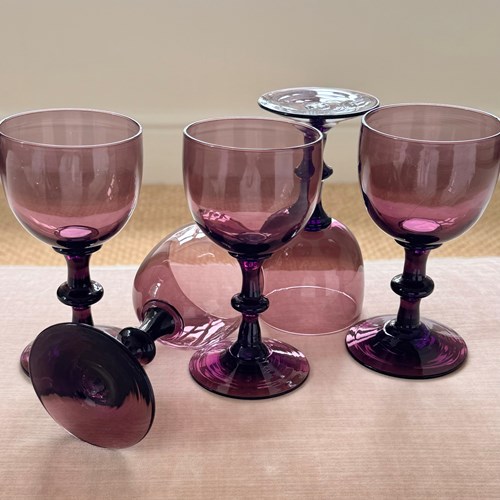 5 amethyst coloured wine glasses Circa 1920
