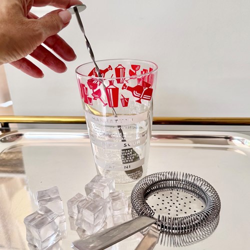Cocktail Recipe Mixing Jug With Stirring Spoon & Bar Strainer