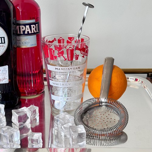 Cocktail Recipe Mixing Jug With Stirring Spoon & Bar Strainer