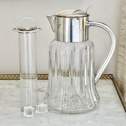 Mid C Crystal & Silver Plated Cocktail Cooling Jug