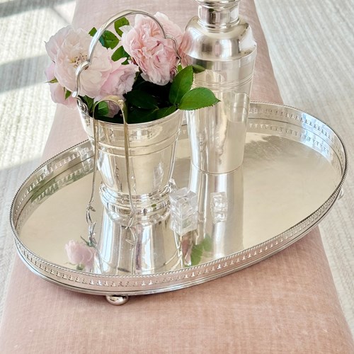 Superb Oval Silver Plated Pierced Rim Gallery Drinks Tray Edwardian