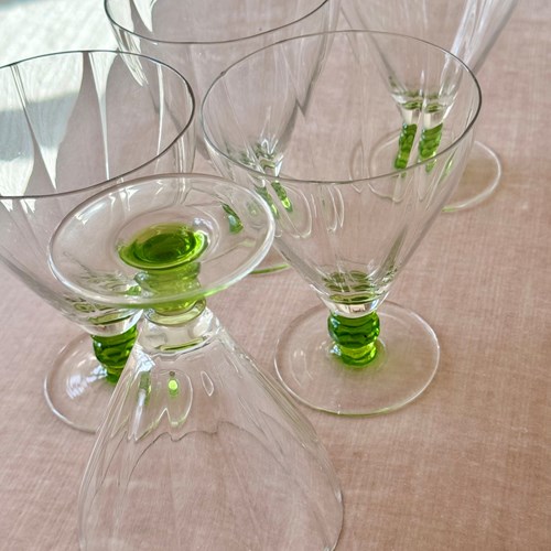 Art Deco green stem fluted glass cocktail tumblers C1930
