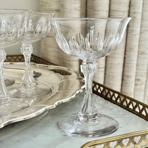 10 Victorian Air Bubble Stem Crystal Champagne Coupe Glasses