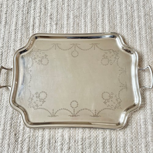 Ribbon & Garland Engraved Silver Plated Serving Tray