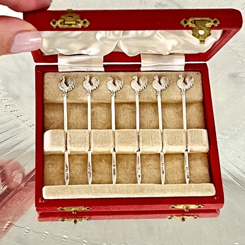 Art Deco Silver Cockerel Cocktail Sticks Set Hallmark 1934