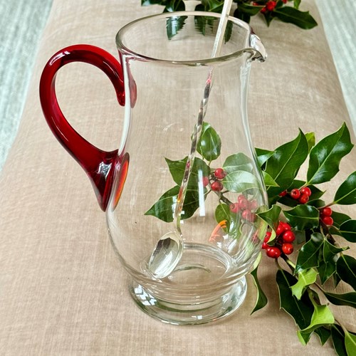 Smart Vintage Italian Glass Pitcher Jug With Ruby Red Handle