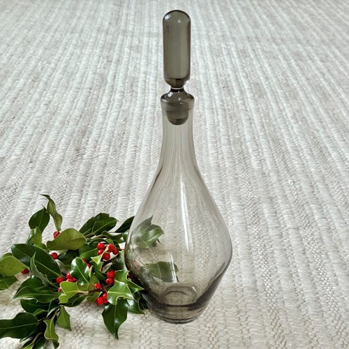 Tall Smoked Glass Decanter By Ernest Gordon For Åfors Kristall, Sweden. 1950S