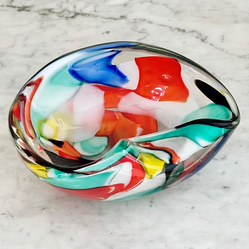 Fabulous Bold Italian Murano Foldover Glass Bowl C1960