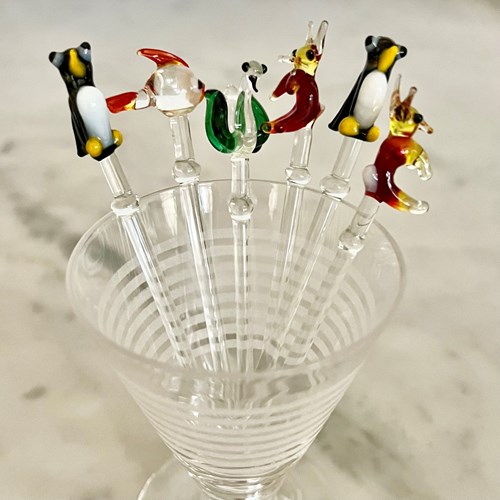 Set Of Murano Glass Cocktail Stirring Sticks