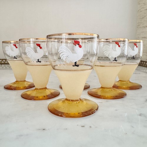 Six Art Deco ‘Crowing Cockerel’ Cocktail Tumblers Circa 1930