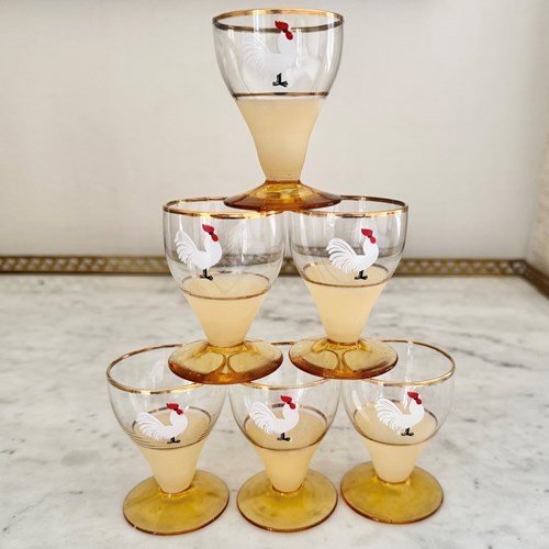 Six Art Deco ‘Crowing Cockerel’ Cocktail Tumblers Circa 1930