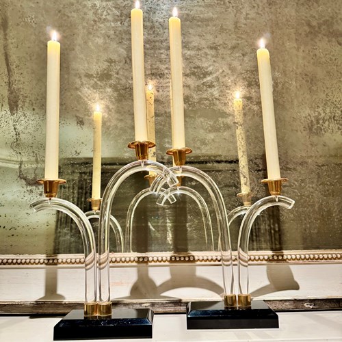Pair Of 1970S Lucite And Gilt Candlesticks