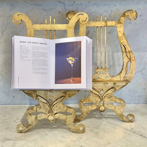 Large Gilded Brass Lyre Shaped Music Stands