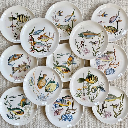 Set Modernist Hand Painted Ceramic Plates By Hansi Stael C1955
