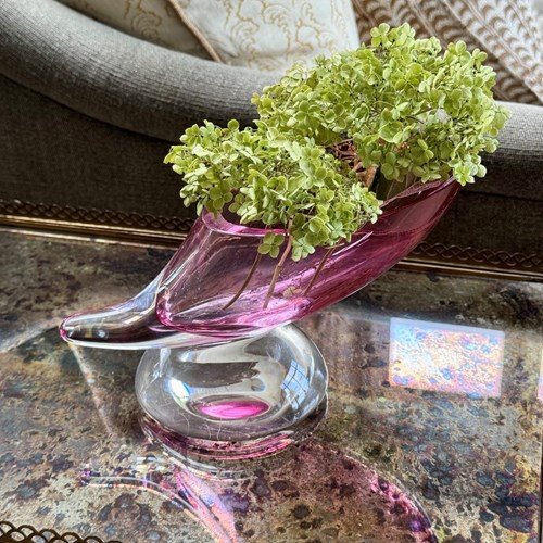 Val Saint Lambert pink crystal Cornucopia vase C1960s